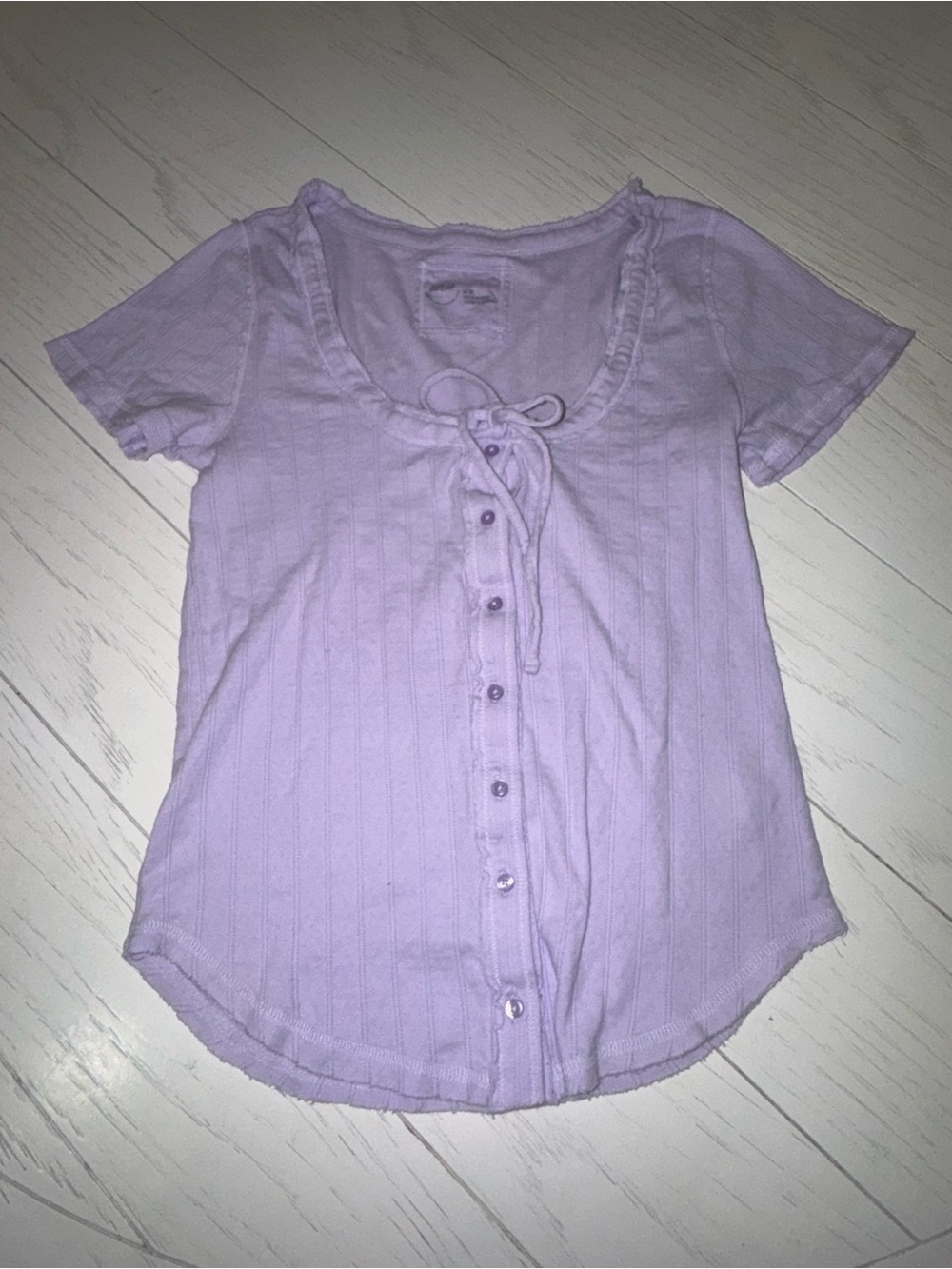 aerie Lavender Short Sleeve Button-Front Tee with Tie